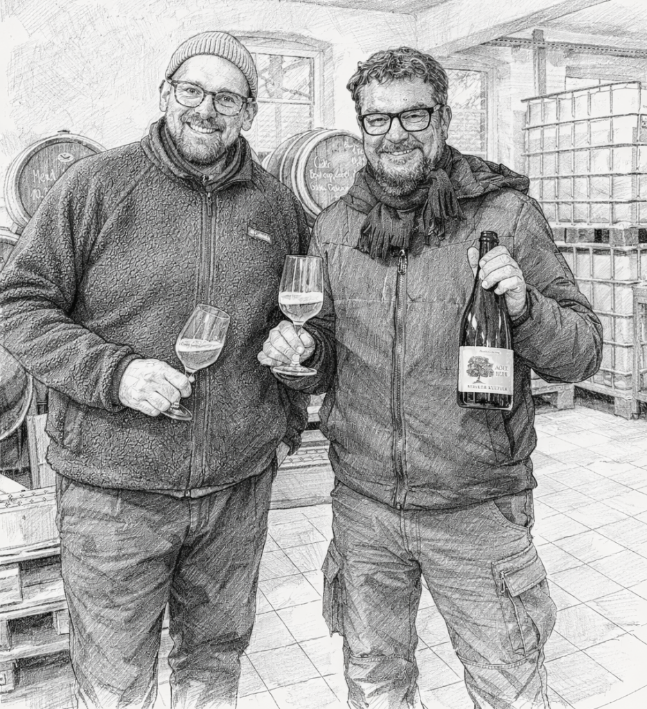 Jan Kemker und Christoph Steinhauer in der Brauerei mit Flasche und Glas.